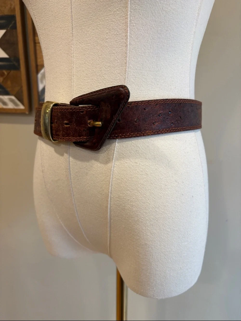 Vintage Brown Leather Belt with Triangle Buckle size Medium